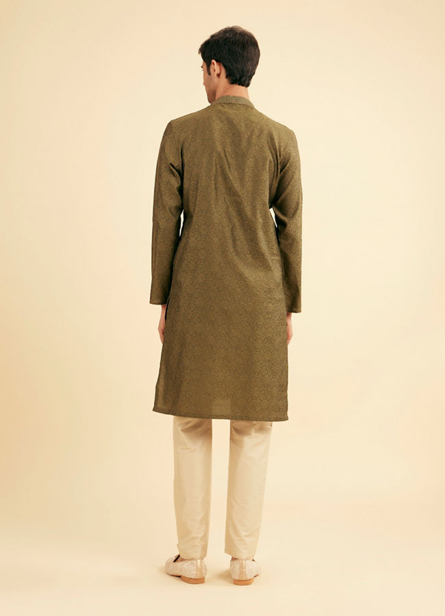 Manyavar Men Olive Green Festive Kurta Pajama