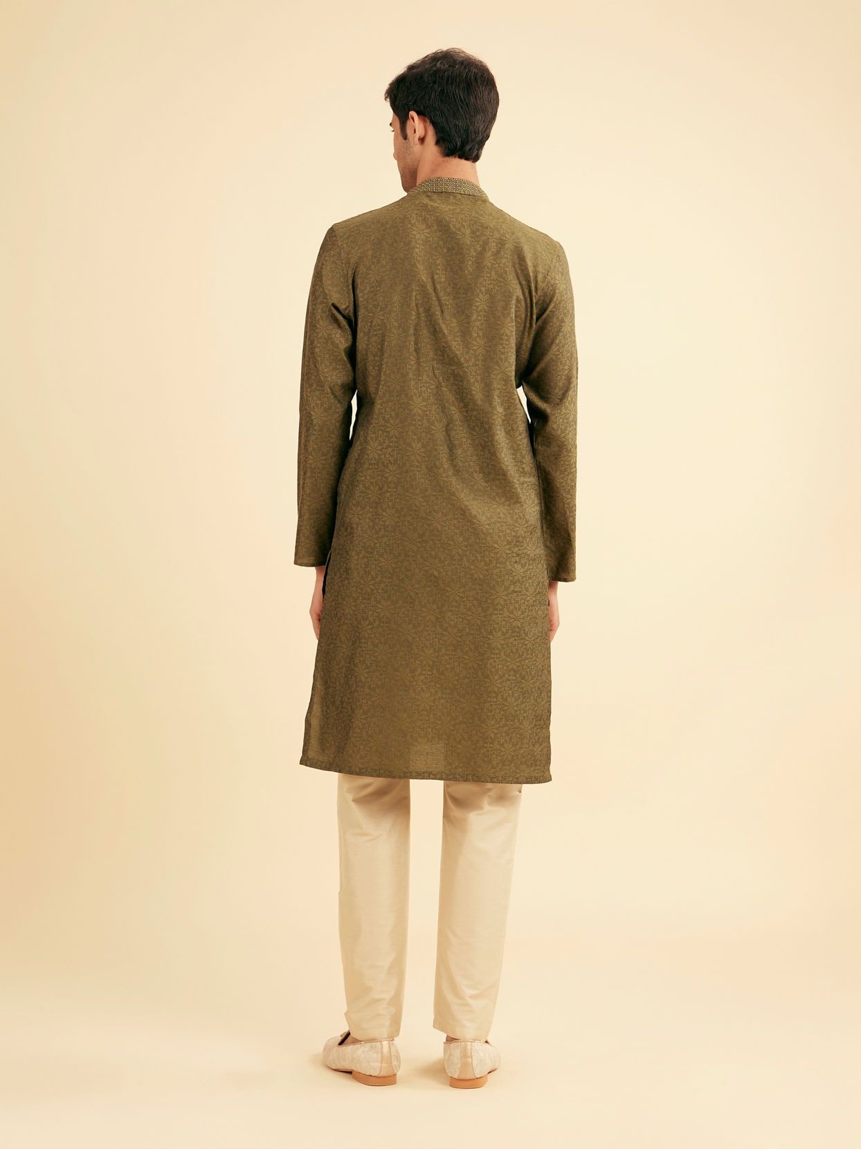 Manyavar Men Olive Green Festive Kurta Pajama