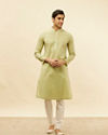 Manyavar Men Apple Green Speck Patterned Kurta Set