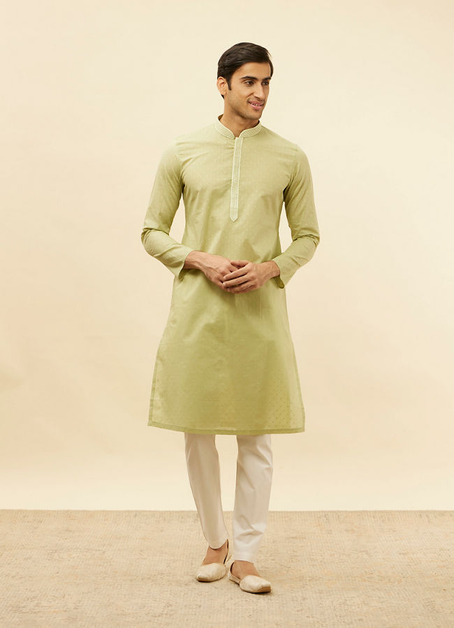 Manyavar Men Apple Green Speck Patterned Kurta Set