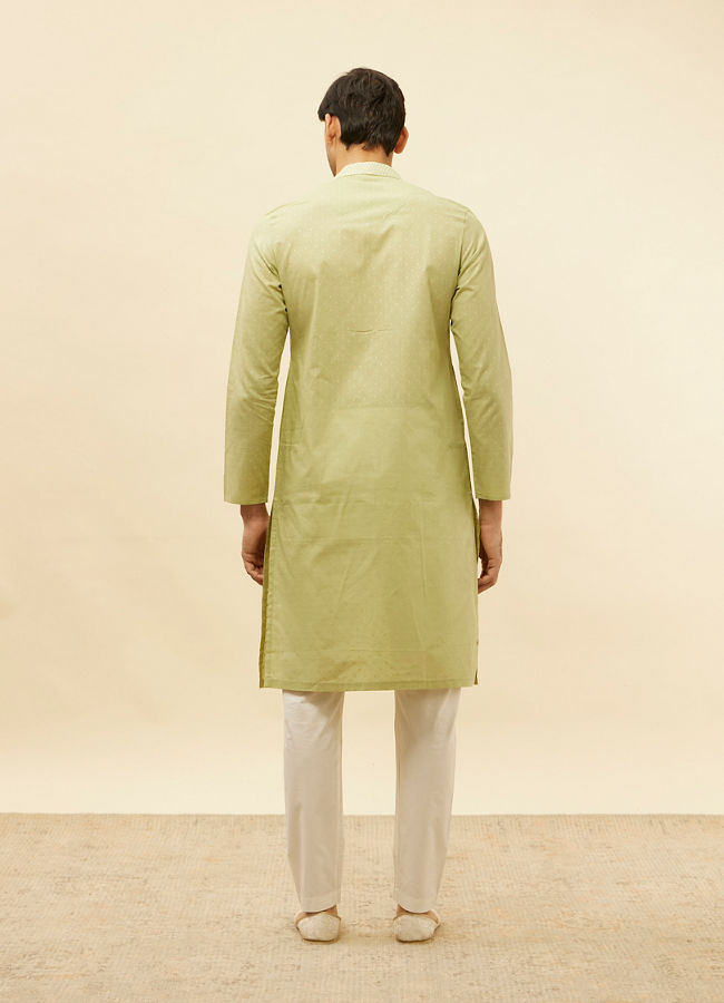 Manyavar Men Apple Green Speck Patterned Kurta Set