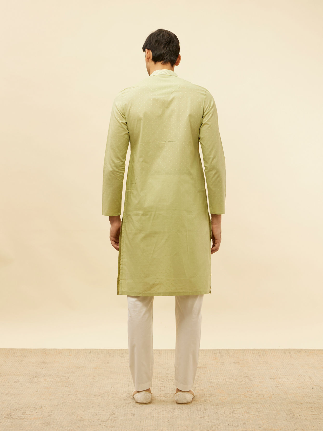 Manyavar Men Apple Green Speck Patterned Kurta Set