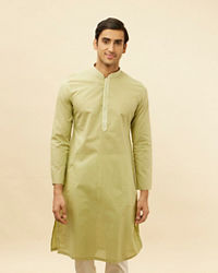 Manyavar Men Apple Green Speck Patterned Kurta Set