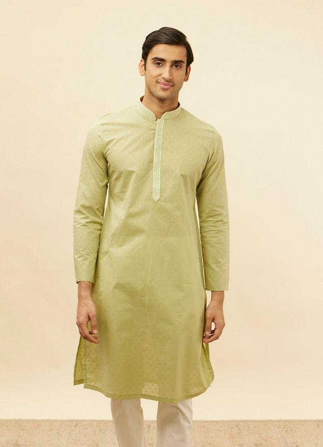 Manyavar Men Apple Green Speck Patterned Kurta Set