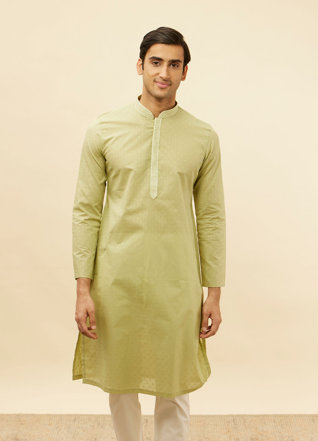 Manyavar Men Apple Green Speck Patterned Kurta Set