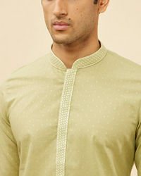 Manyavar Men Apple Green Speck Patterned Kurta Set
