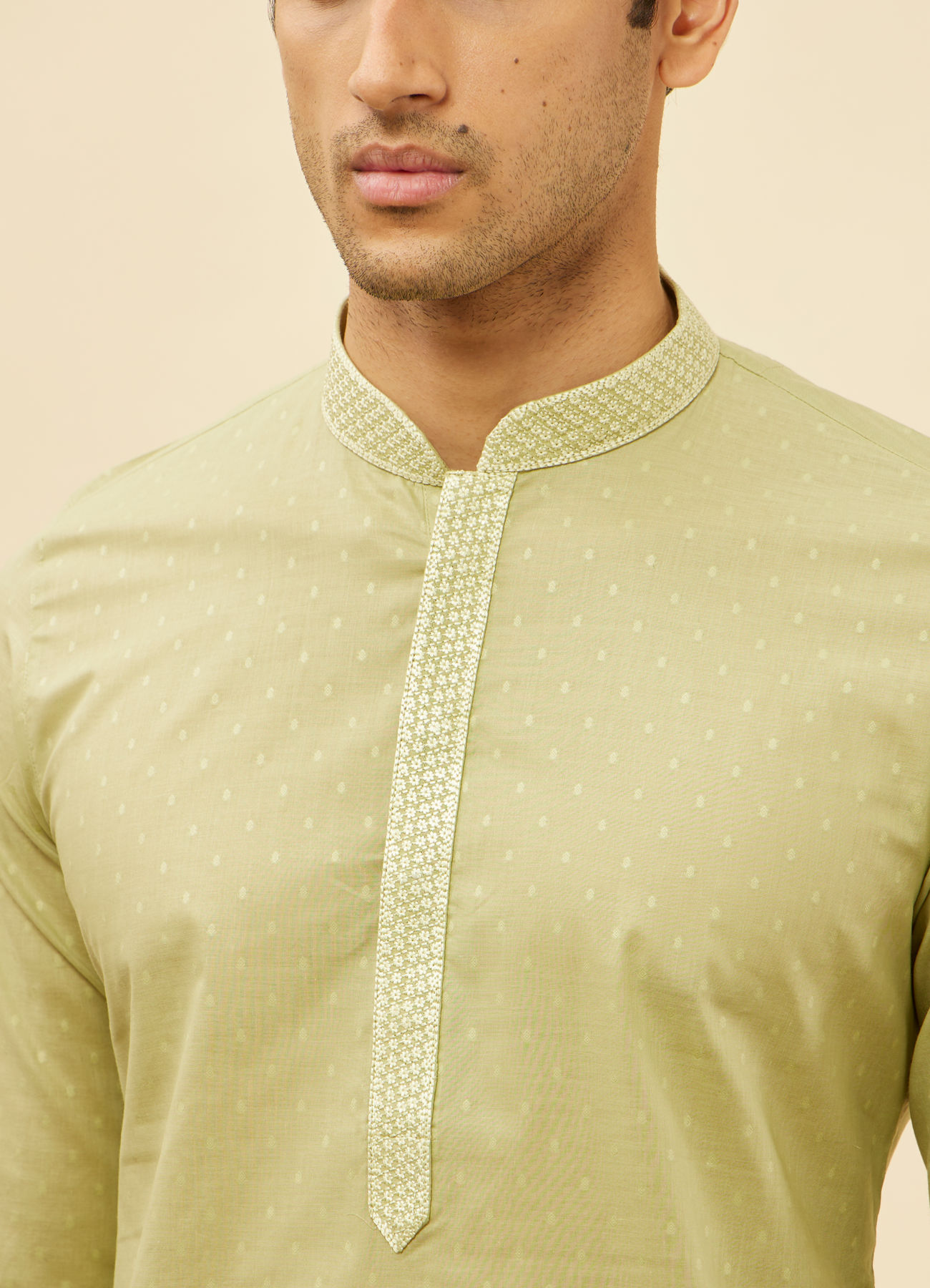 Manyavar Men Apple Green Speck Patterned Kurta Set