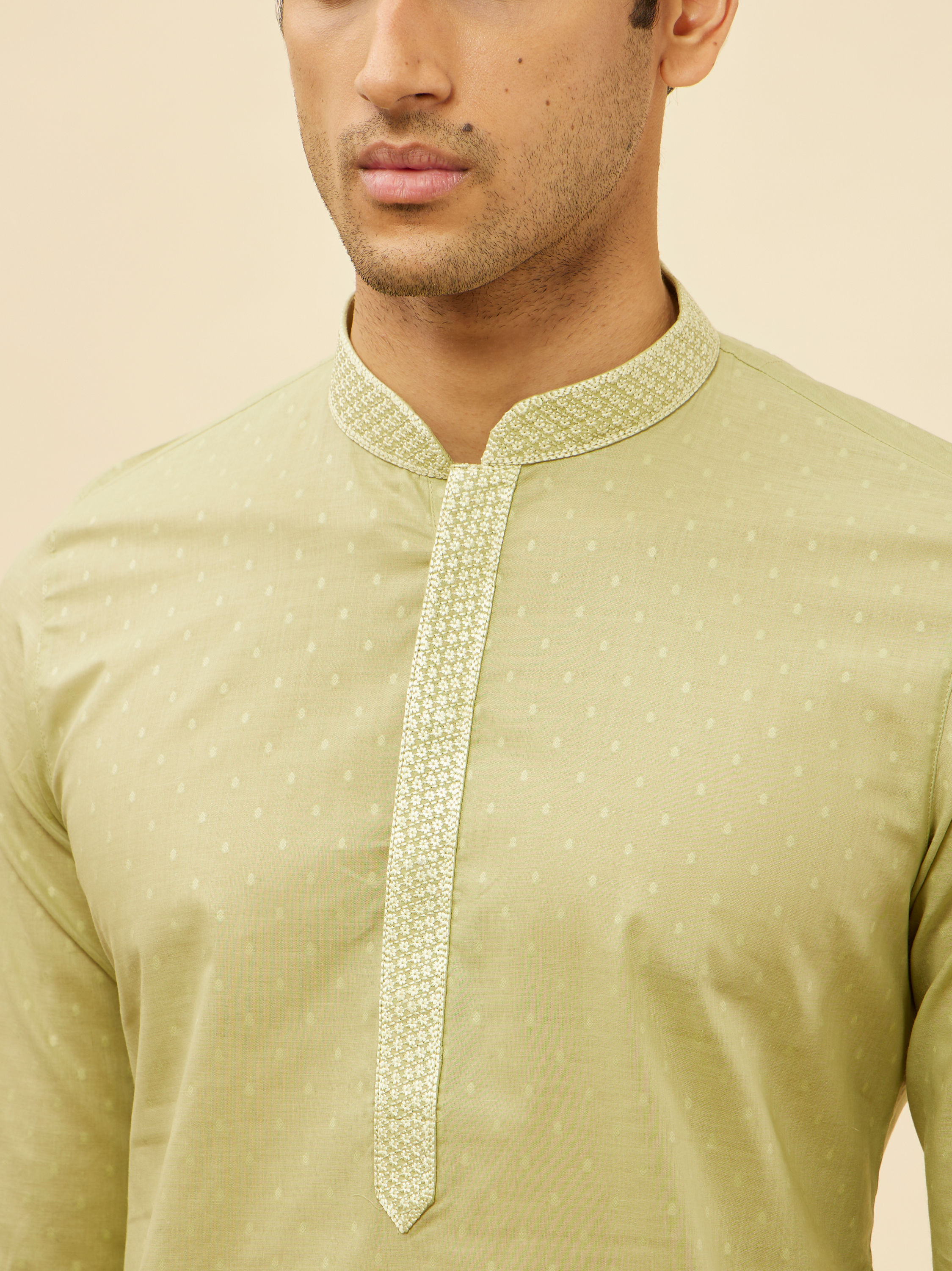 Manyavar Men Apple Green Speck Patterned Kurta Set