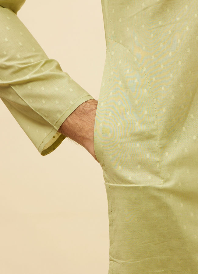 Manyavar Men Apple Green Speck Patterned Kurta Set