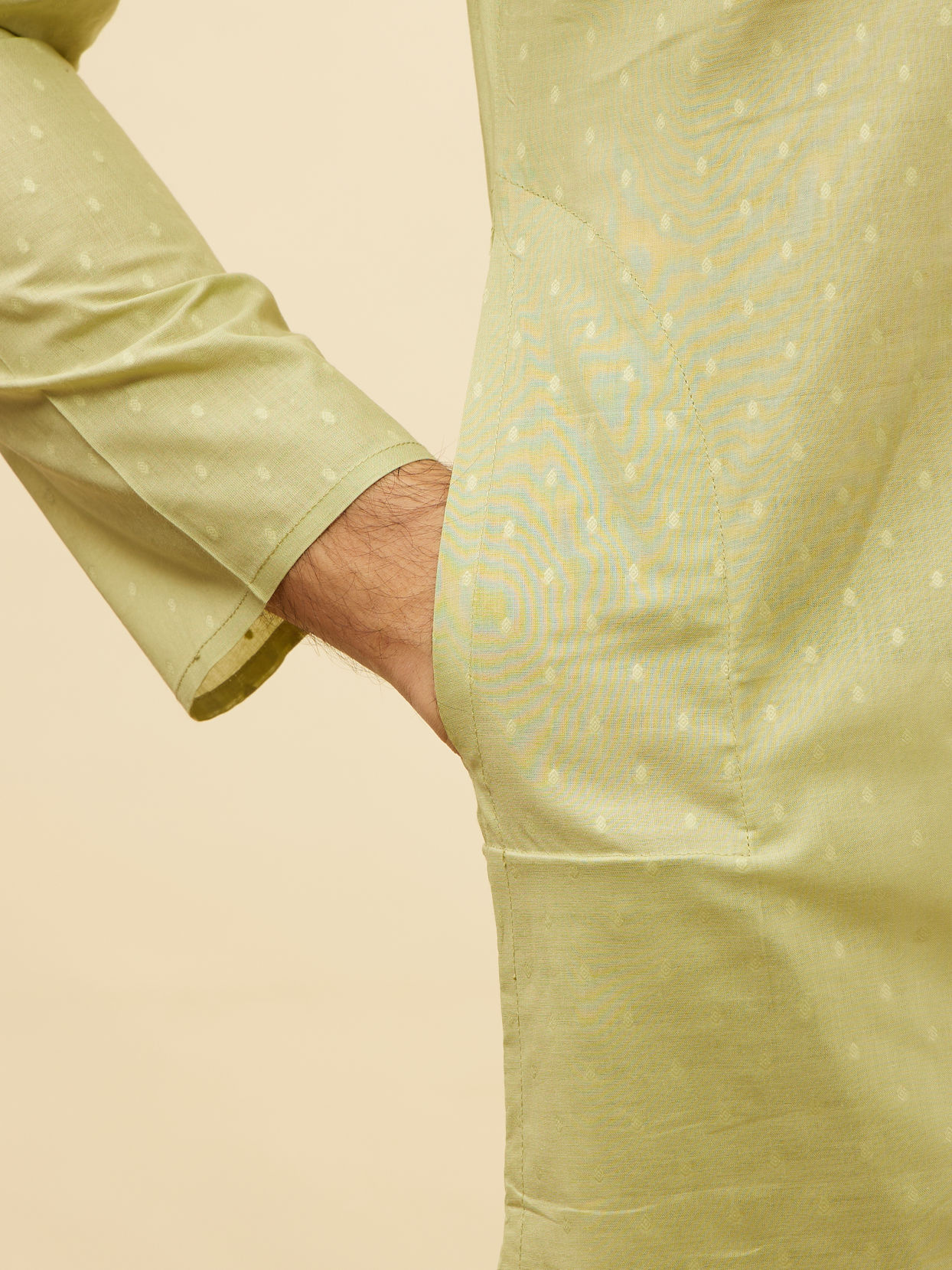 Manyavar Men Apple Green Speck Patterned Kurta Set