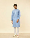 alt message - Manyavar Men Blissful Blue Buta Patterned Kurta Set image number 2