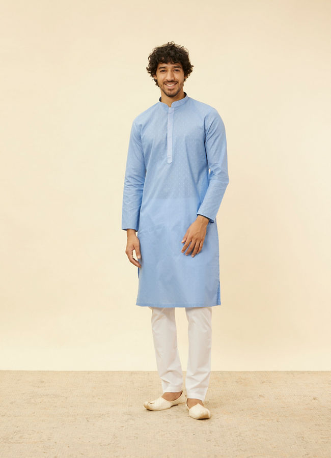 Manyavar Men Blissful Blue Buta Patterned Kurta Set