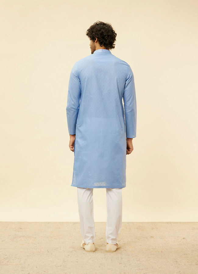 alt message - Manyavar Men Blissful Blue Buta Patterned Kurta Set image number 5