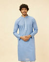 alt message - Manyavar Men Blissful Blue Buta Patterned Kurta Set image number 0