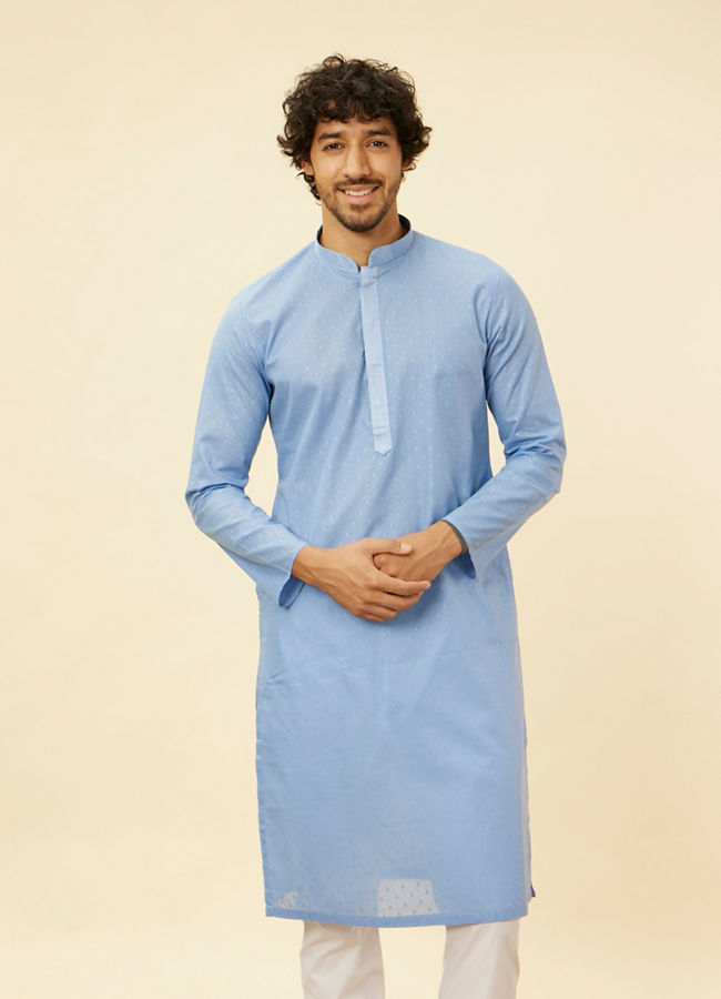 alt message - Manyavar Men Blissful Blue Buta Patterned Kurta Set image number 0