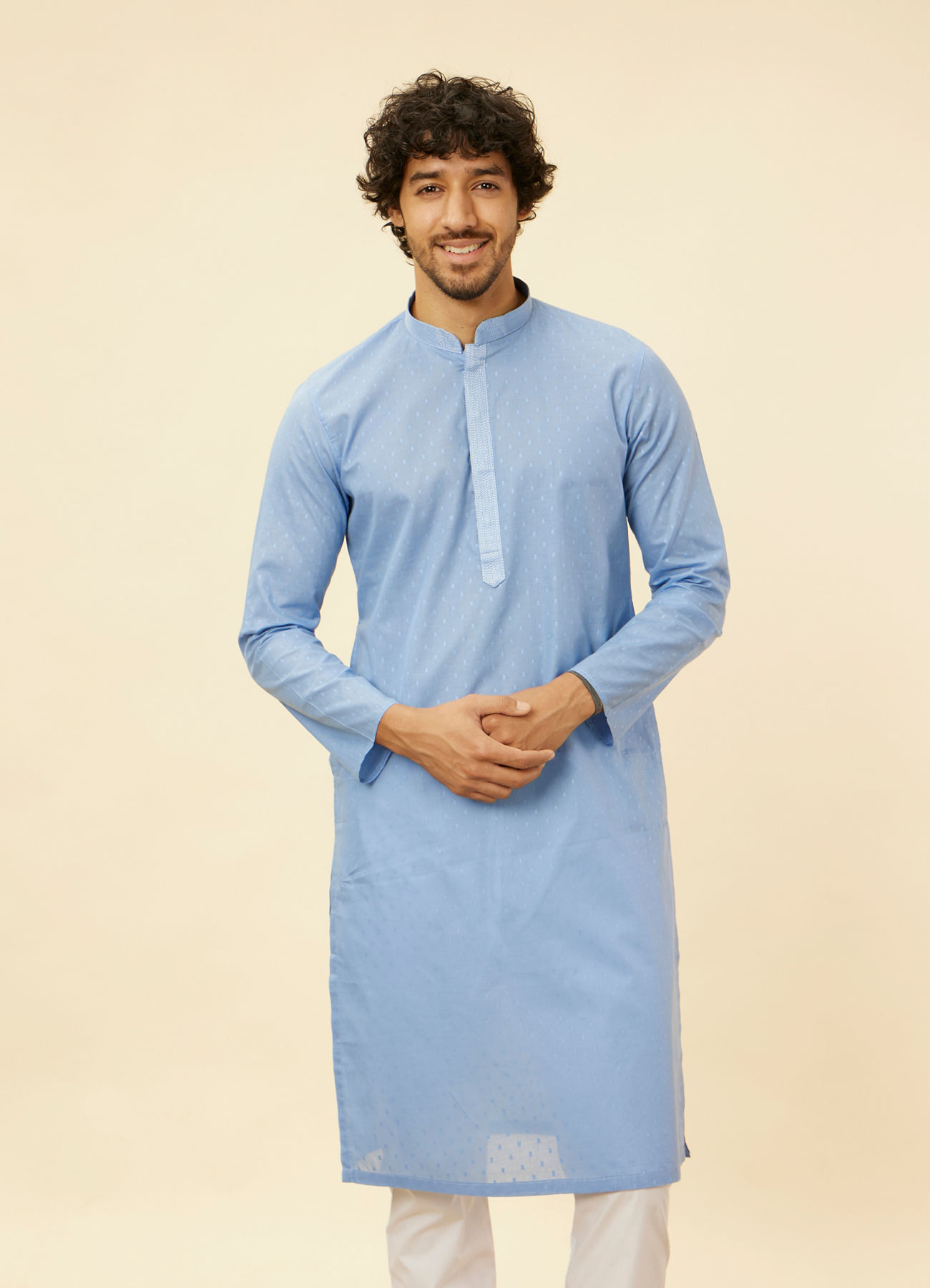 Manyavar Men Blissful Blue Buta Patterned Kurta Set