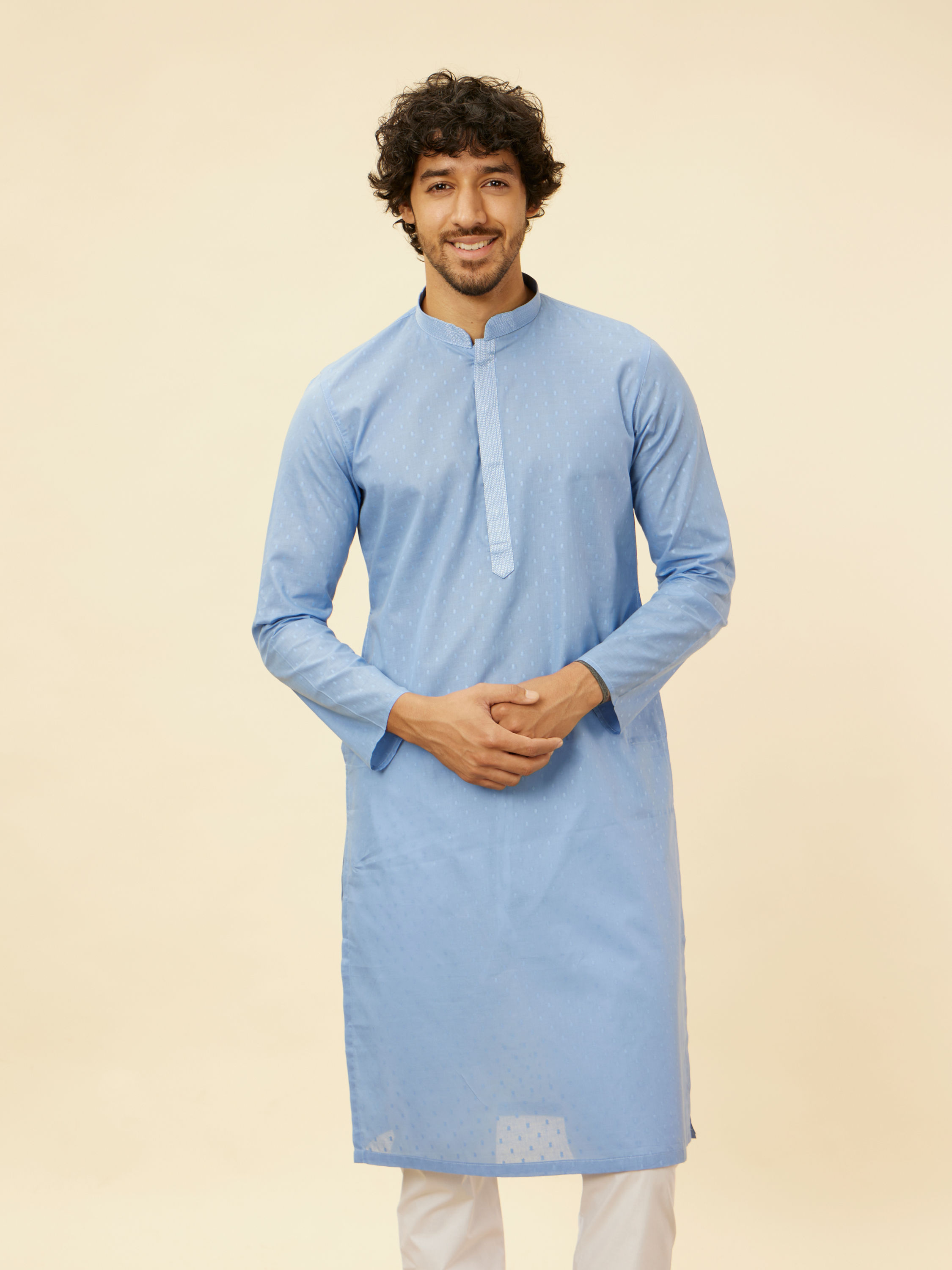 Manyavar Men Blissful Blue Buta Patterned Kurta Set