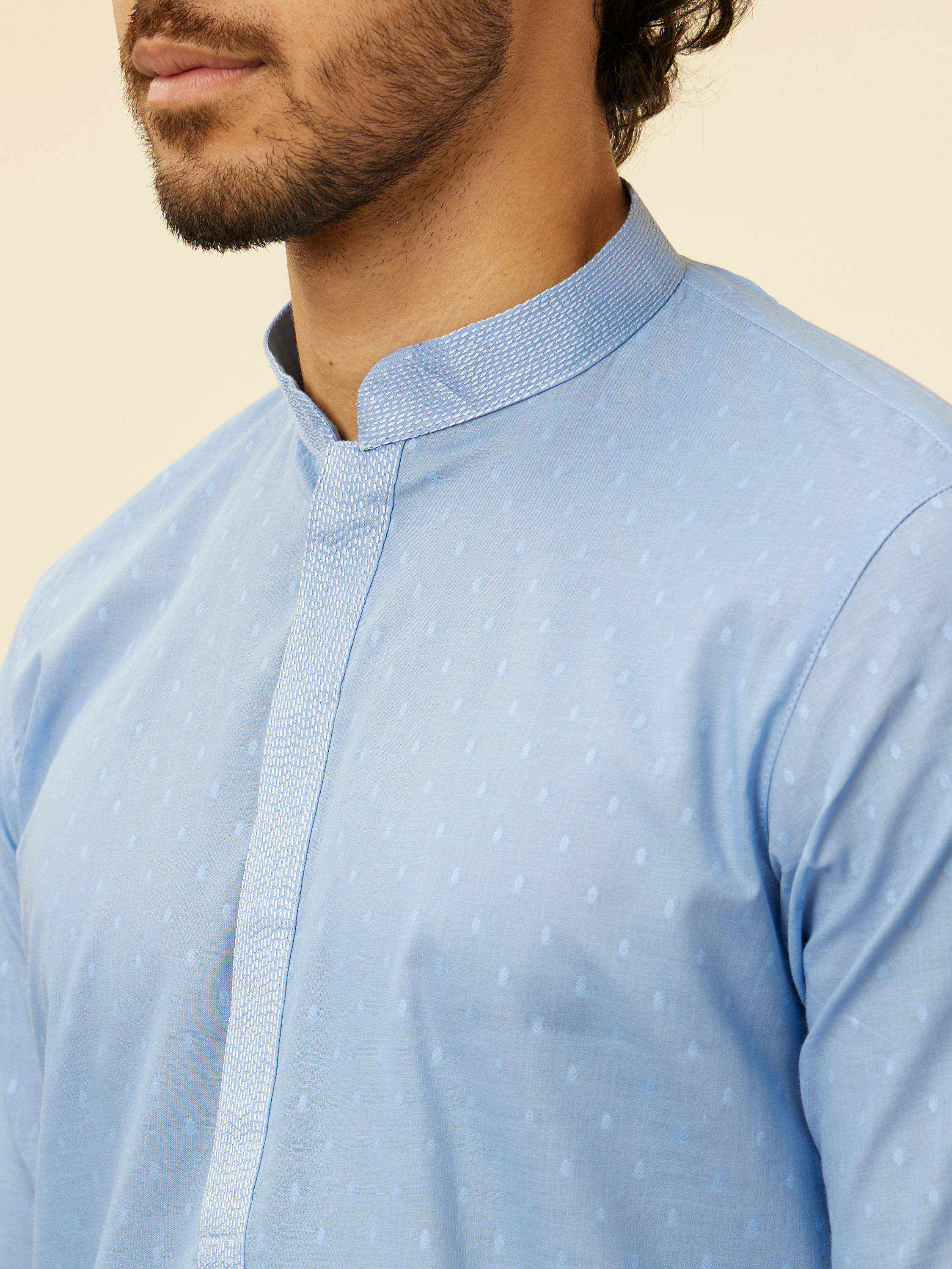 Manyavar Men Blissful Blue Buta Patterned Kurta Set