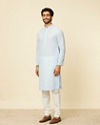 alt message - Manyavar Men Light Blue Polka Dot Printed Kurta Set image number 2