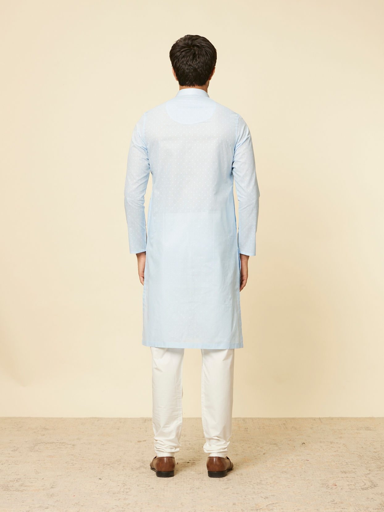 Manyavar Men Light Blue Polka Dot Printed Kurta Set