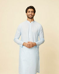 Manyavar Men Light Blue Polka Dot Printed Kurta Set