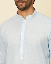 Manyavar Men Light Blue Polka Dot Printed Kurta Set