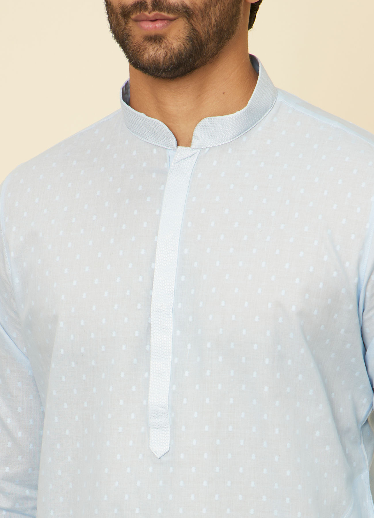 Manyavar Men Light Blue Polka Dot Printed Kurta Set