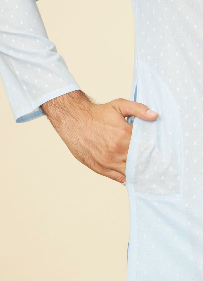 Manyavar Men Light Blue Polka Dot Printed Kurta Set