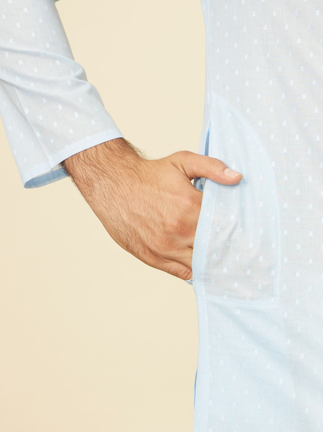 Manyavar Men Light Blue Polka Dot Printed Kurta Set