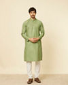 Manyavar Men Moss Green Chequered Patterned Kurta Set image number 2