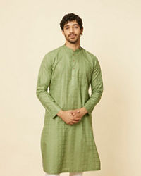 Manyavar Men Moss Green Chequered Patterned Kurta Set