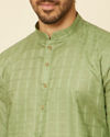 Manyavar Men Moss Green Chequered Patterned Kurta Set image number 1