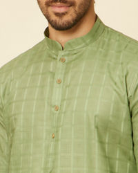 Manyavar Men Moss Green Chequered Patterned Kurta Set