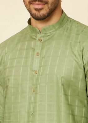 Manyavar Men Moss Green Chequered Patterned Kurta Set