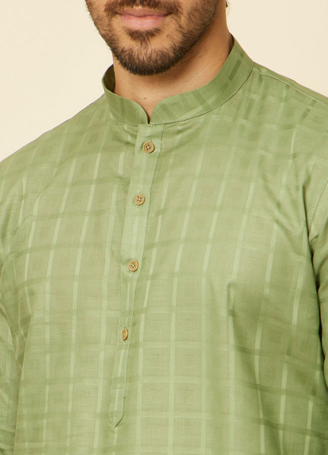 Manyavar Men Moss Green Chequered Patterned Kurta Set