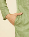 Manyavar Men Moss Green Chequered Patterned Kurta Set image number 3