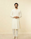 Manyavar Men Delicate White Embroidered Neckline Kurta Set