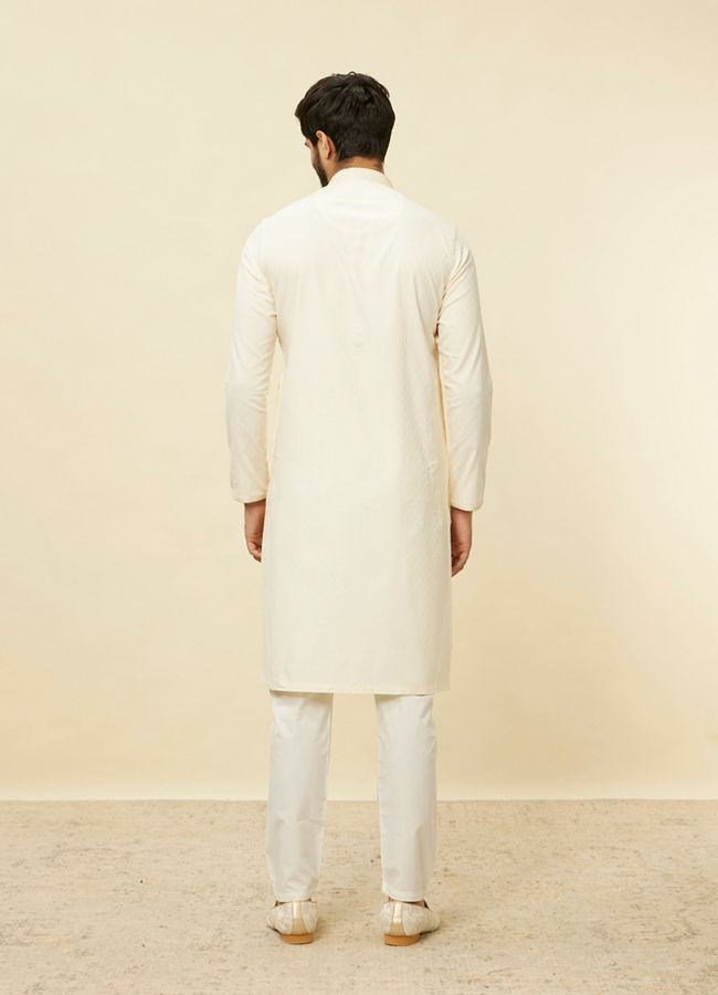 Manyavar Men Delicate White Embroidered Neckline Kurta Set