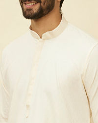 Manyavar Men Delicate White Embroidered Neckline Kurta Set