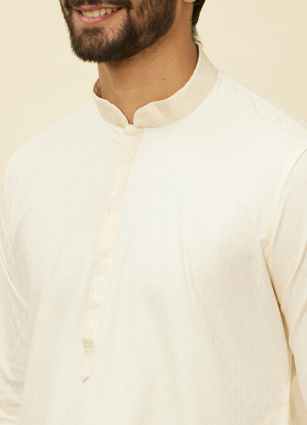 Manyavar Men Delicate White Embroidered Neckline Kurta Set