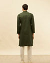 alt message - Manyavar Men Dark Green Self Patterned Kurta Set image number 5