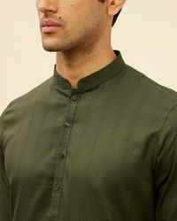 Manyavar Men Dark Green Self Patterned Kurta Set