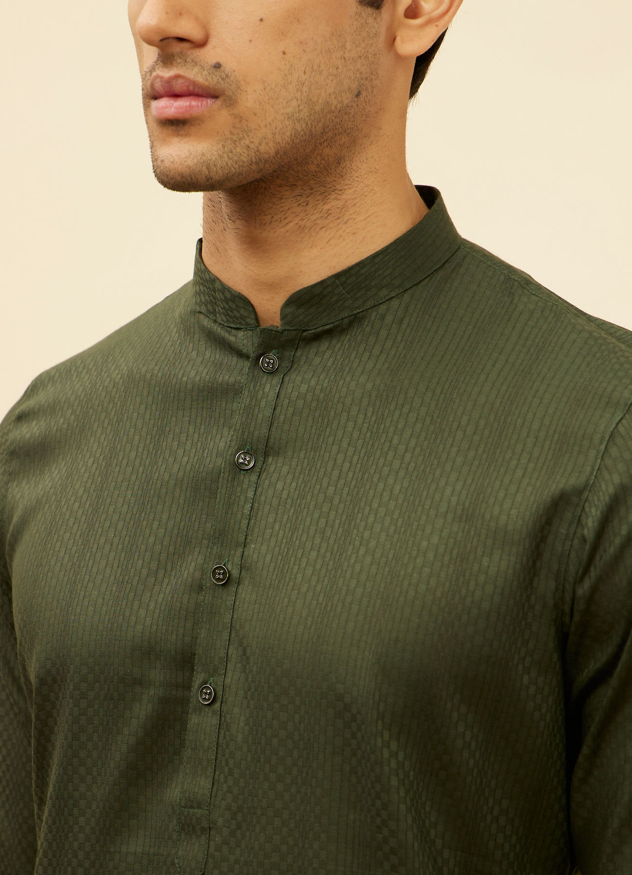 Manyavar Men Dark Green Self Patterned Kurta Set