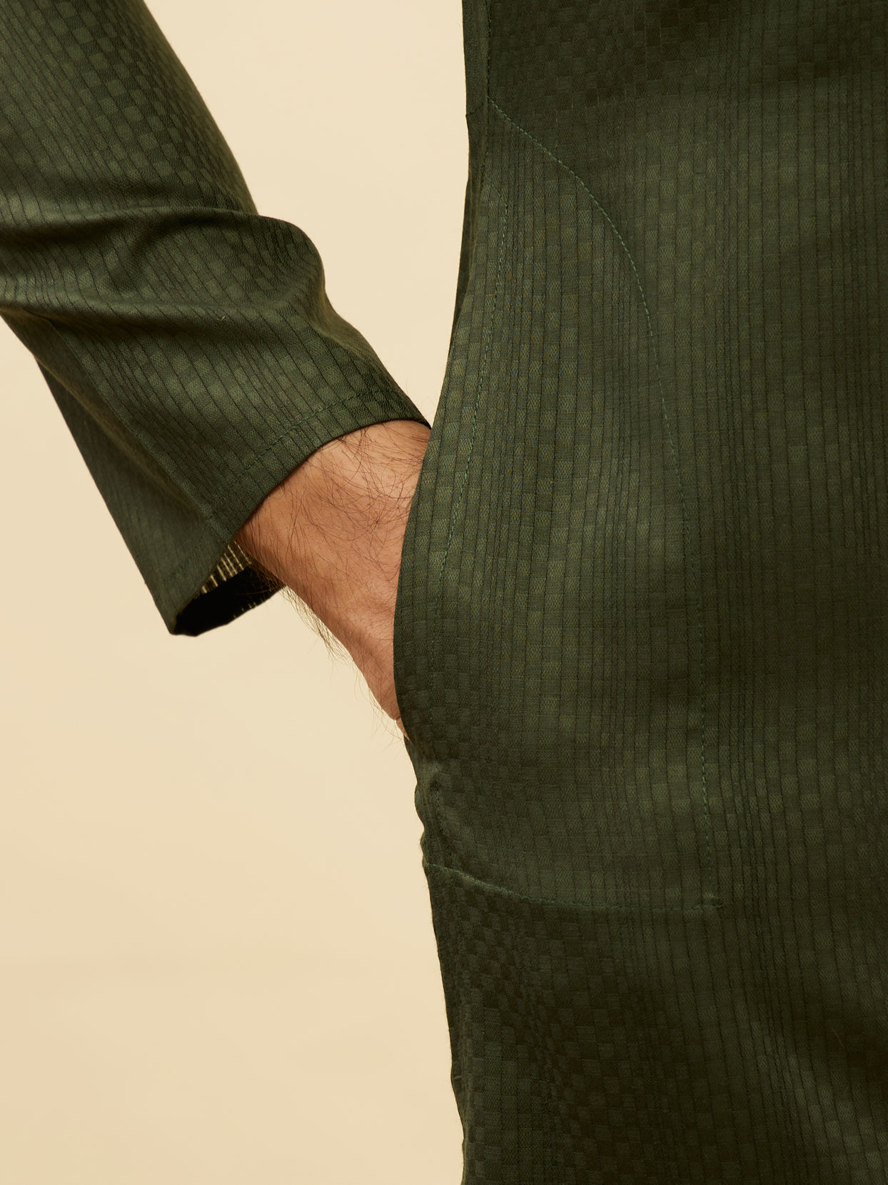 Manyavar Men Dark Green Self Patterned Kurta Set