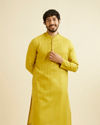 Manyavar Men Mehndi Green Self Patterned Kurta Set image number 0