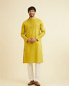 Manyavar Men Mehndi Green Self Patterned Kurta Set