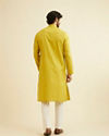 Manyavar Men Mehndi Green Self Patterned Kurta Set image number 5