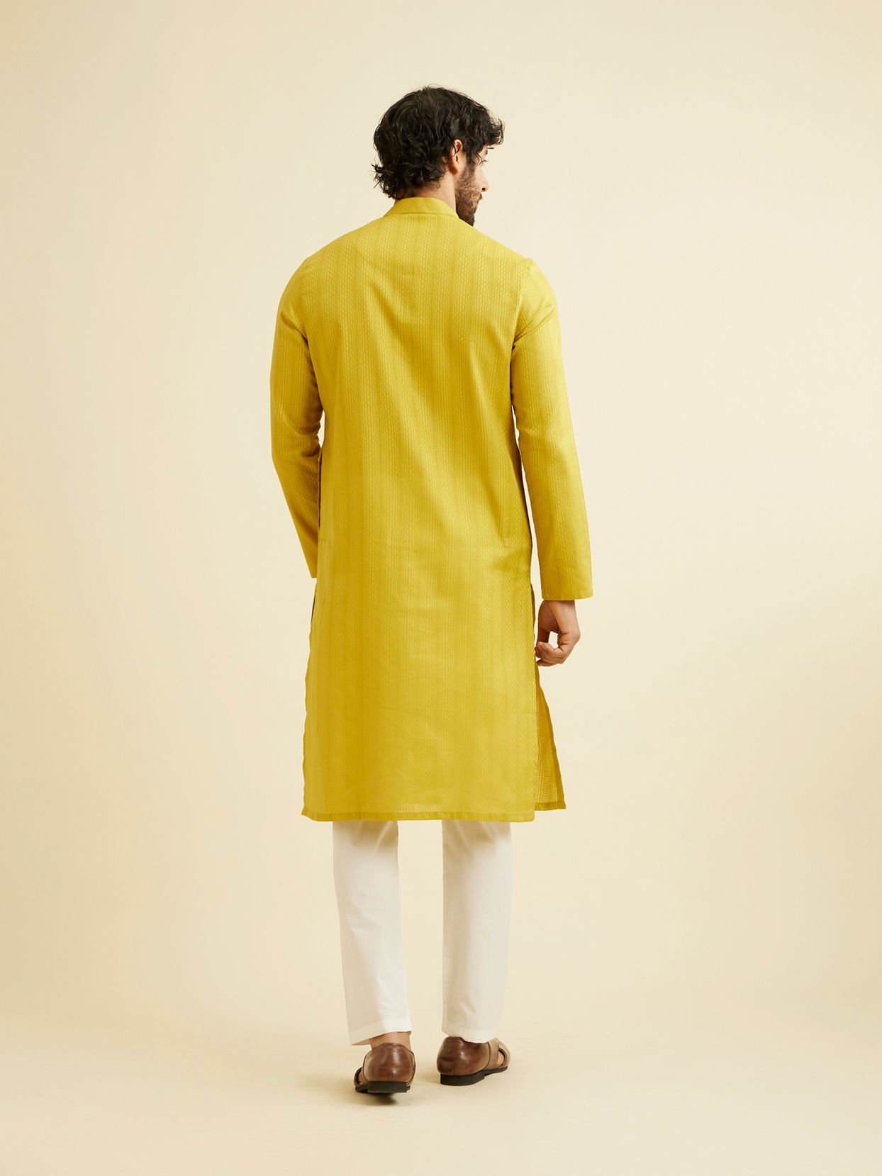 Manyavar Men Mehndi Green Self Patterned Kurta Set