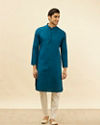 alt message - Manyavar Men Bright Blue Self Patterned Kurta Set image number 2