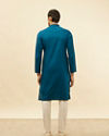 alt message - Manyavar Men Bright Blue Self Patterned Kurta Set image number 5